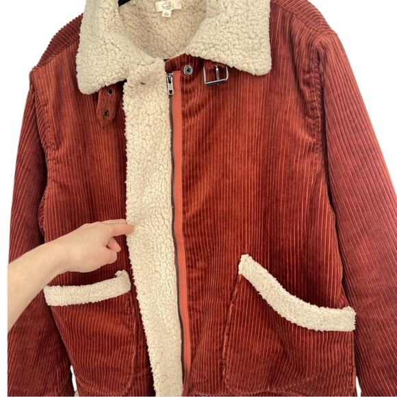 Easel Corduroy Trucker Chore Jacket Sherpa Size Large Rust Orange Red - Picture 4 of 8